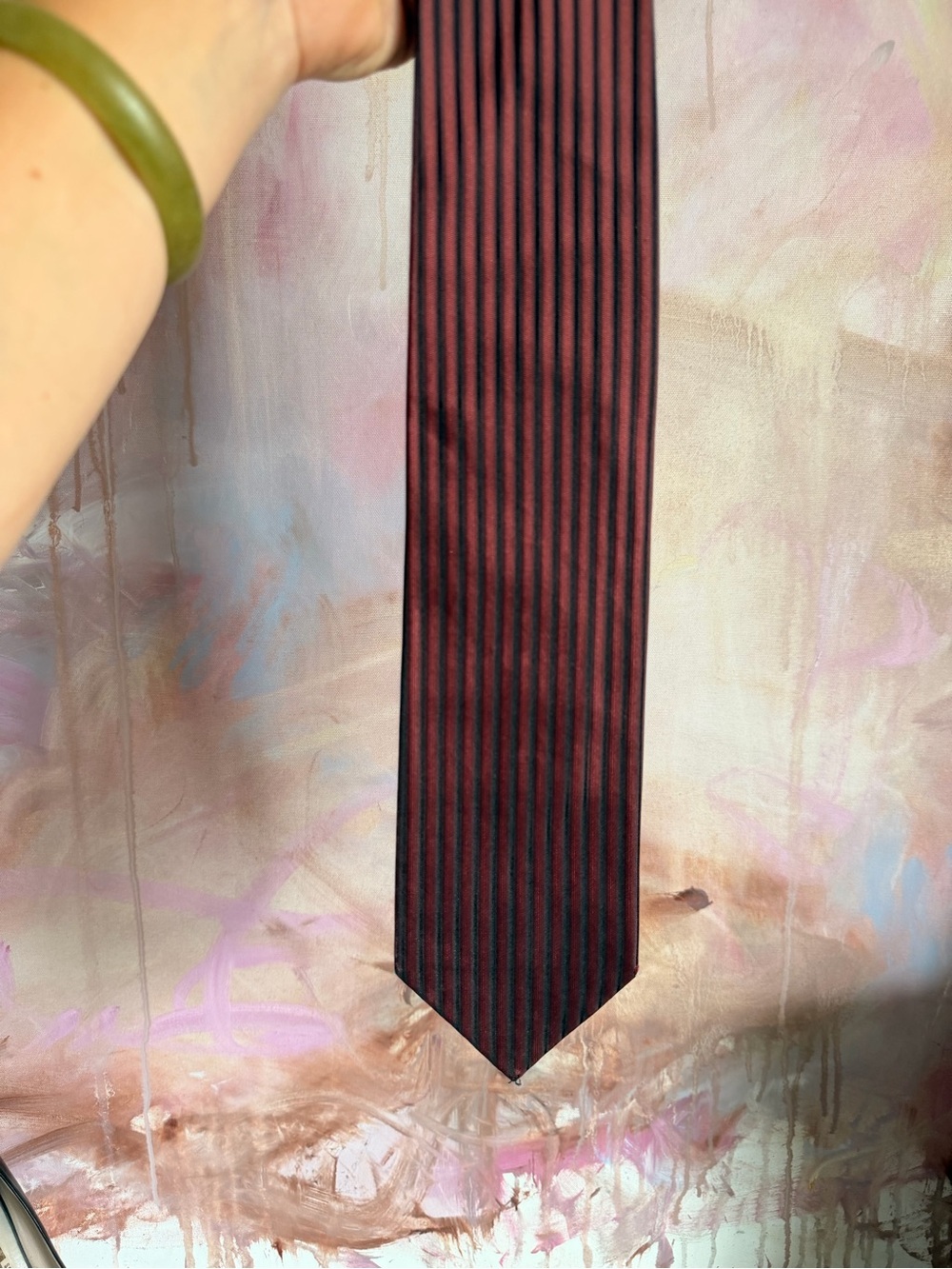 Balenciaga Burgundy and Black Narrow Stripe Silk Tie